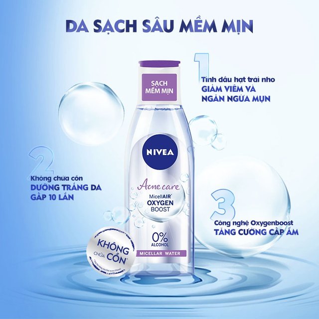 Review nước tẩy trang Nivea Acne Care Make Up Clear Micellar Water màu tím